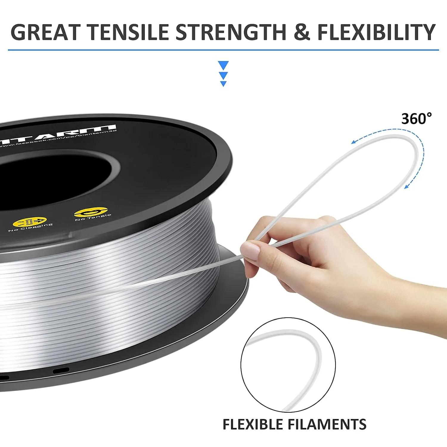 GIANTARM Silk Metallic Silver PLA 3D Printer Filament 1kg Spool, 1.75mm Dimensional Accuracy  /-0.03mm, 1080 Feet per Roll, Vacuum Packaging