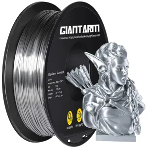 GIANTARM Silk Metallic Silver PLA 3D Printer Filament 1kg Spool, 1.75mm Dimensional Accuracy  /-0.03mm, 1080 Feet per Roll, Vacuum Packaging