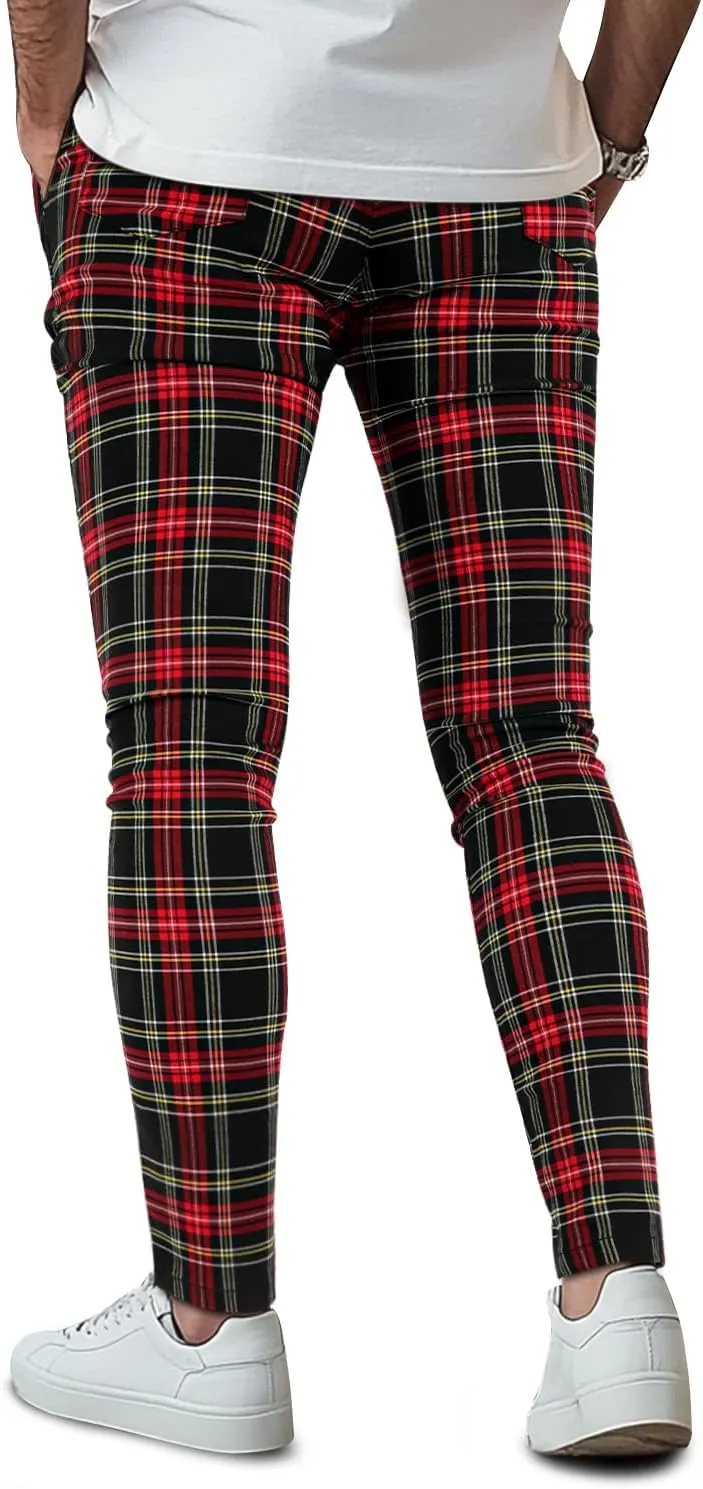 GINGTTO Mens Plaid Dress Pants Stretch Chino Pants Men Slim Fit