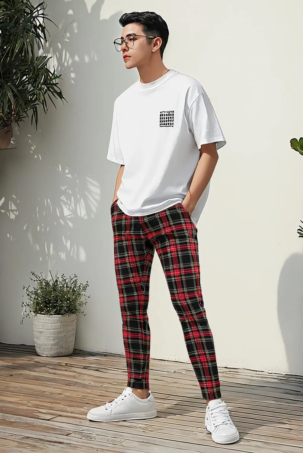 GINGTTO Mens Plaid Dress Pants Stretch Chino Pants Men Slim Fit