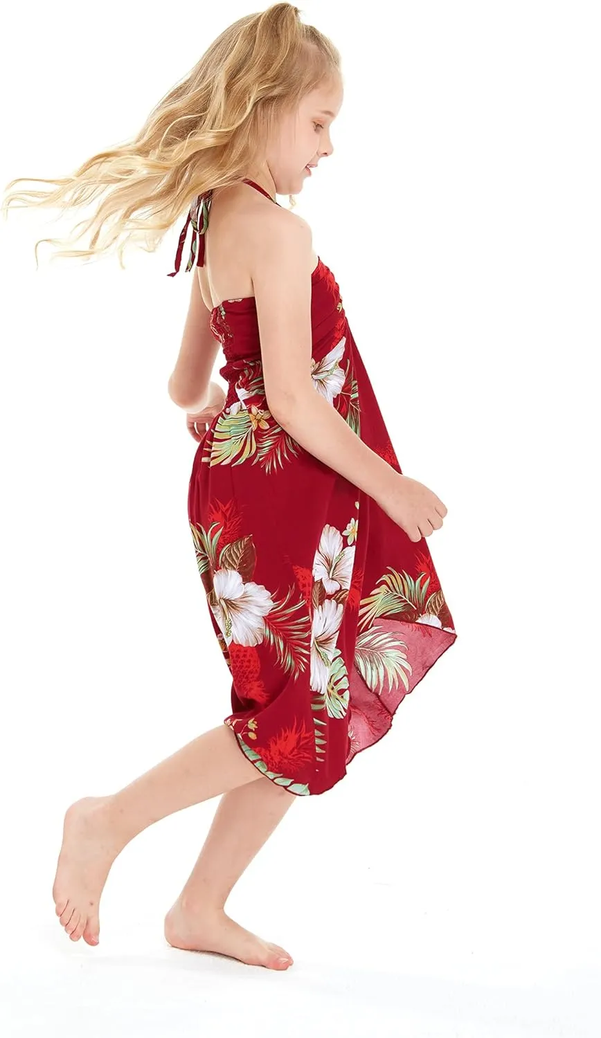 Girl Hawaiian Halter Dress in Pineapple Garden
