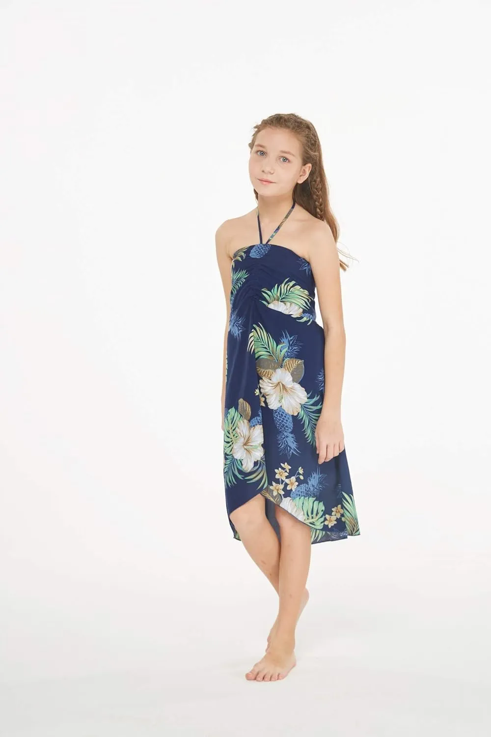 Girl Hawaiian Halter Dress in Pineapple Garden