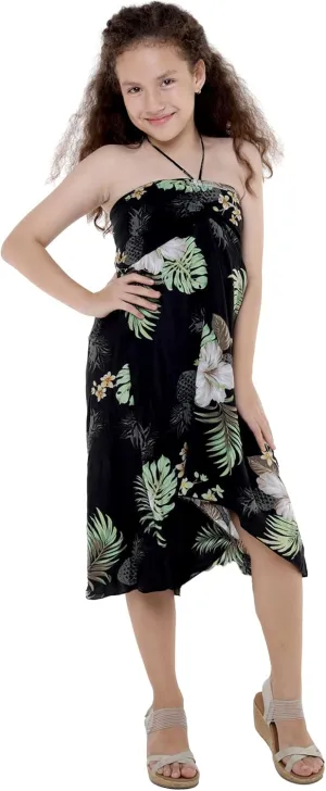 Girl Hawaiian Halter Dress in Pineapple Garden