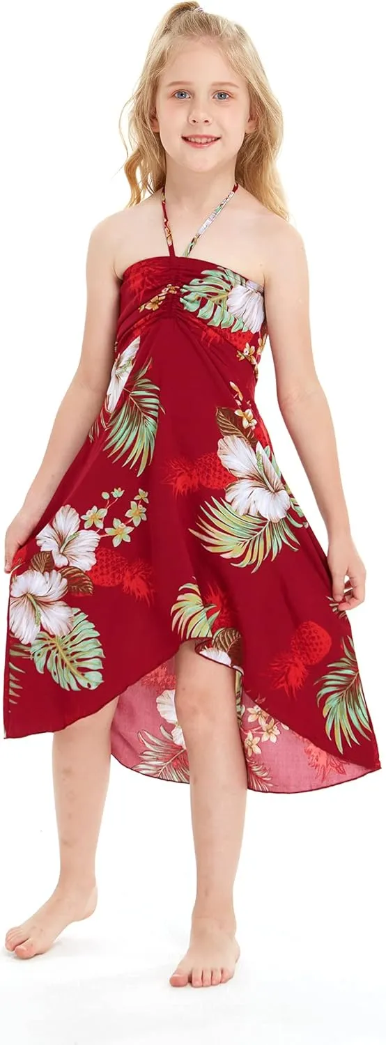 Girl Hawaiian Halter Dress in Pineapple Garden