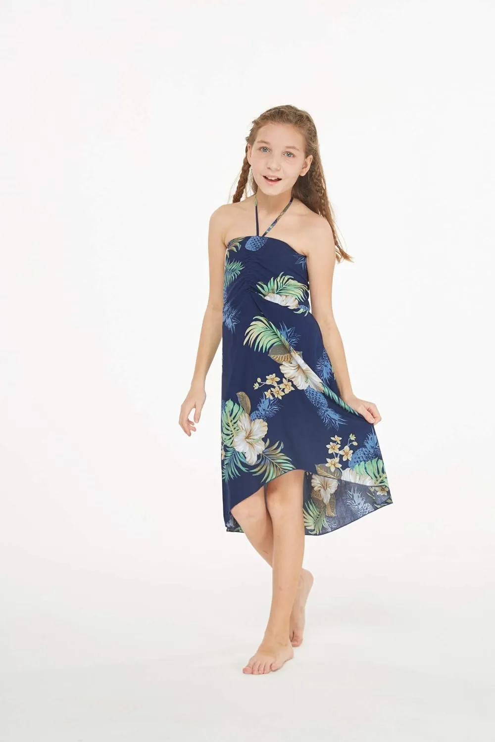 Girl Hawaiian Halter Dress in Pineapple Garden