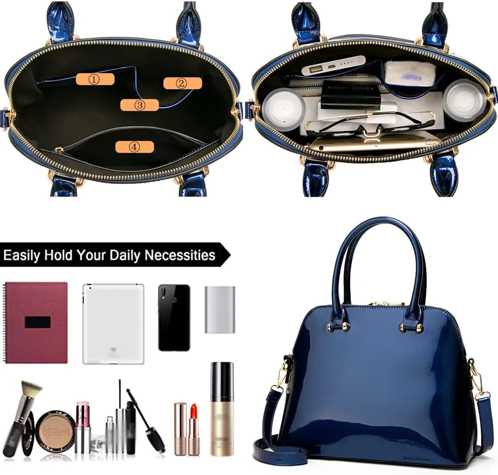 Glossy Patent Leather Handbags Purse Women Dome Satchel Bag Top Handle Handbag Ladies Shoulder Bag Crossbody Bags