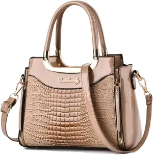 Glossy Patent Leather Handbags Purses for Women Satchel Crocodile Pattern Top Handle Handbag Ladies Shoulder Bag
