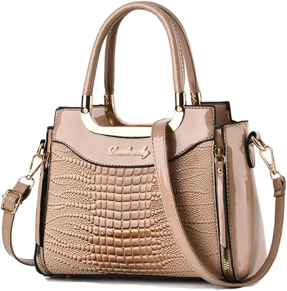 Glossy Patent Leather Handbags Purses for Women Satchel Crocodile Pattern Top Handle Handbag Ladies Shoulder Bag