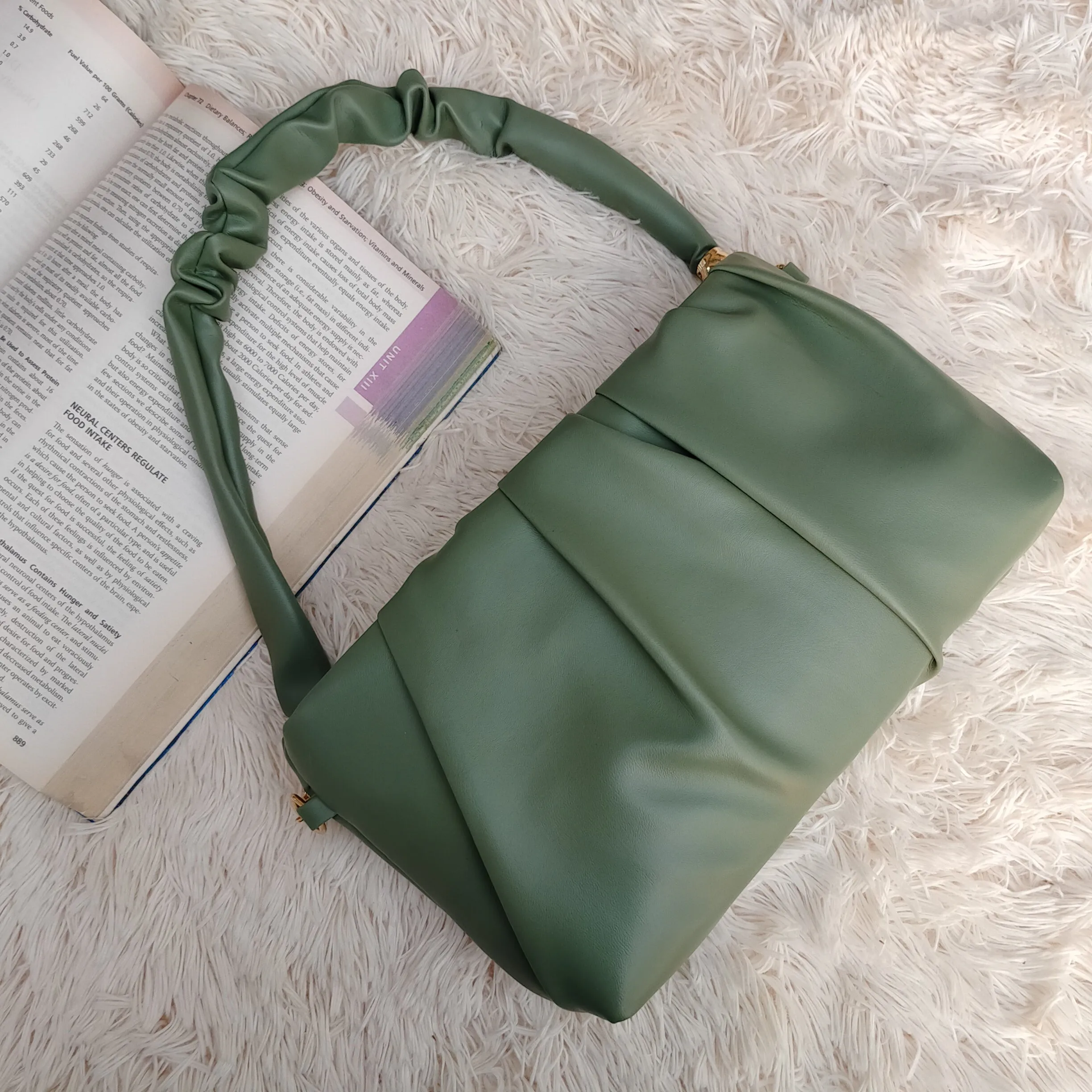 Glossy Pleated Shoulder Bag