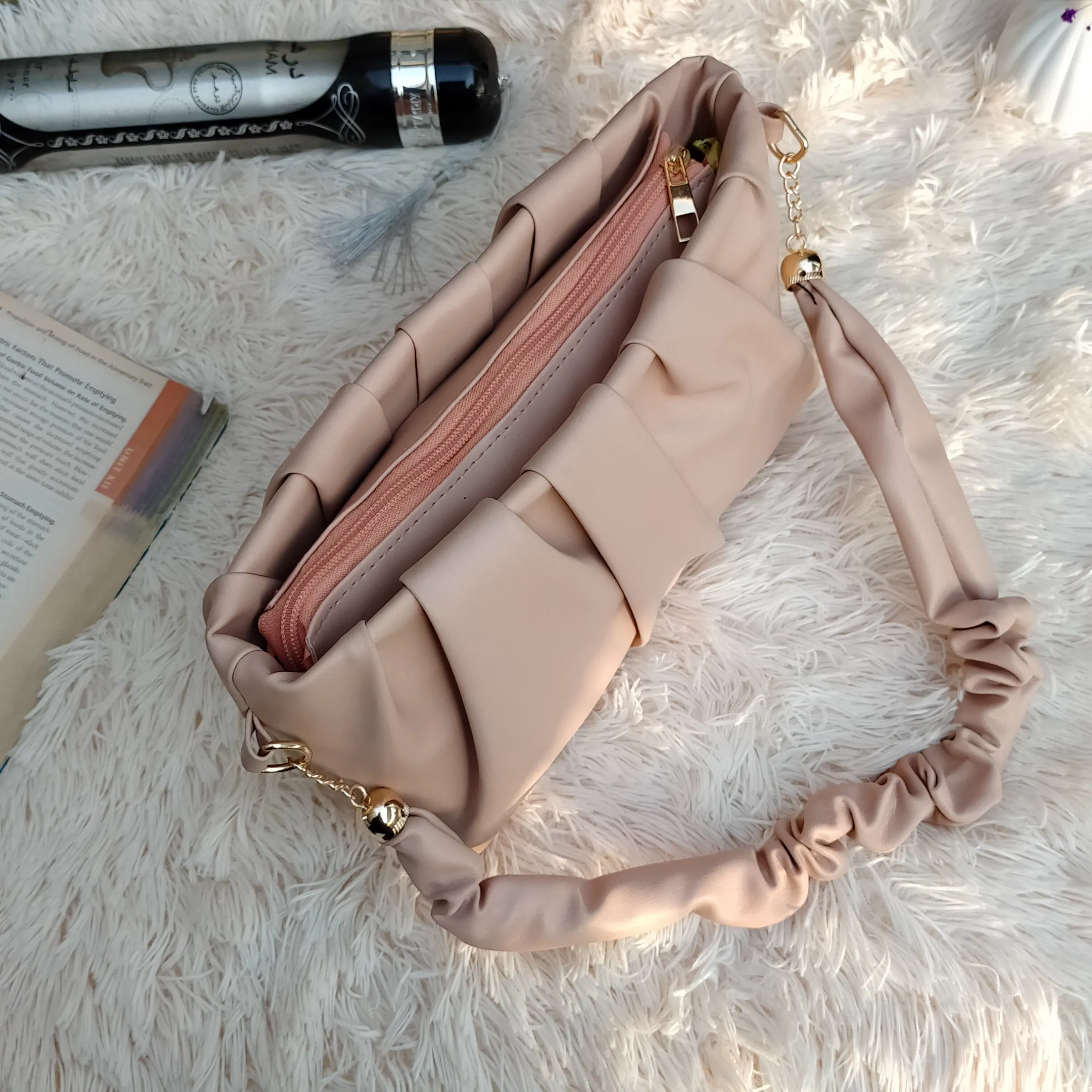 Glossy Pleated Shoulder Bag