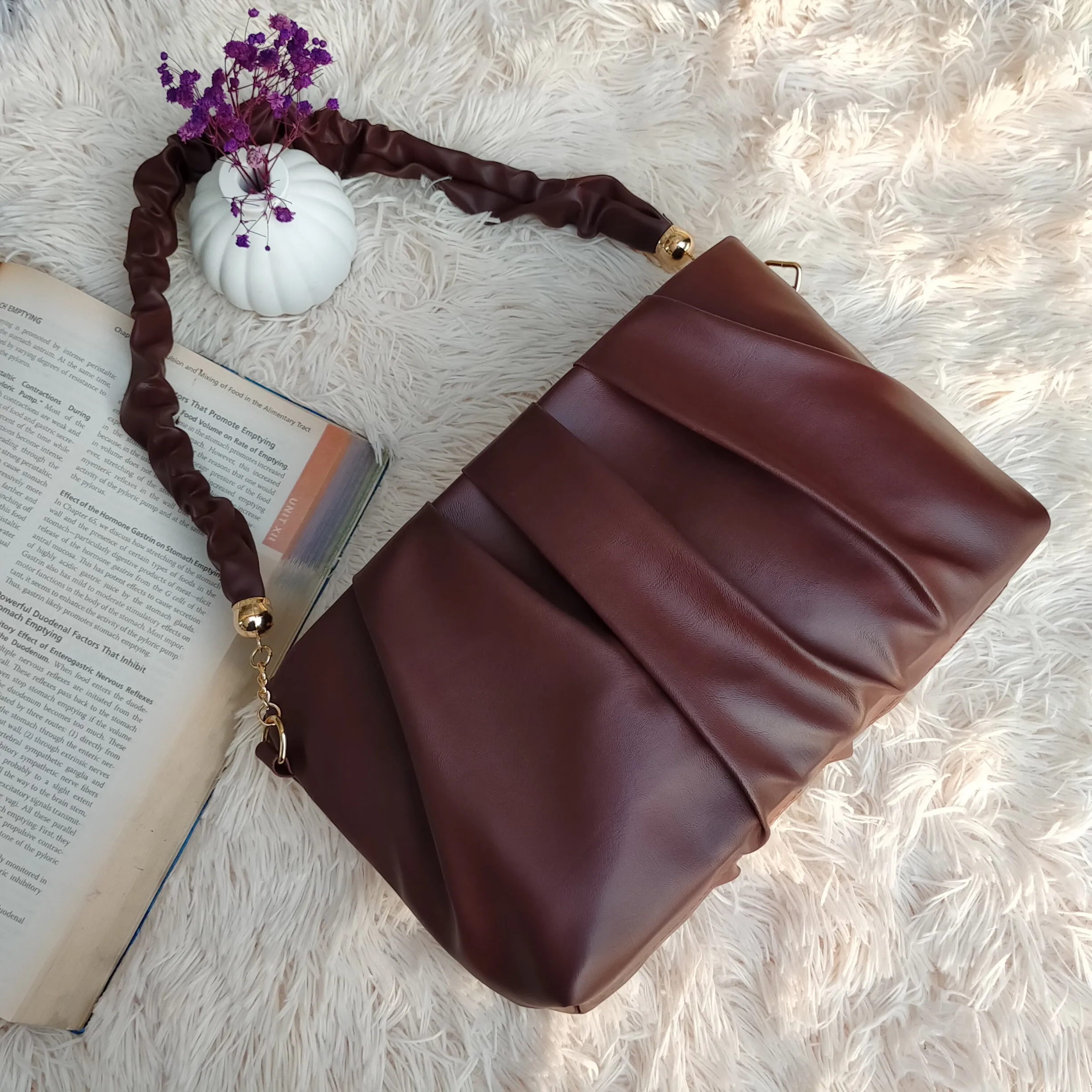Glossy Pleated Shoulder Bag