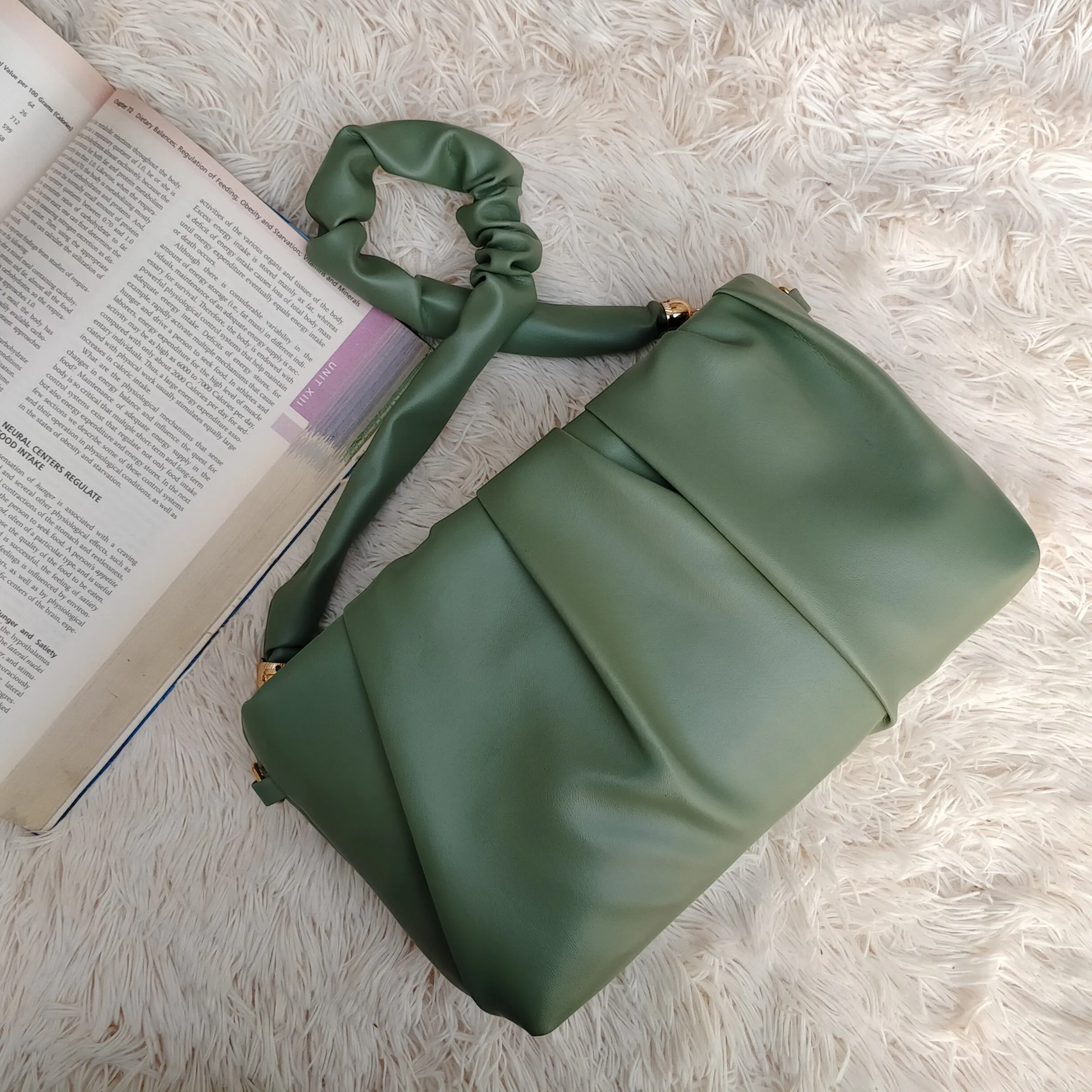 Glossy Pleated Shoulder Bag