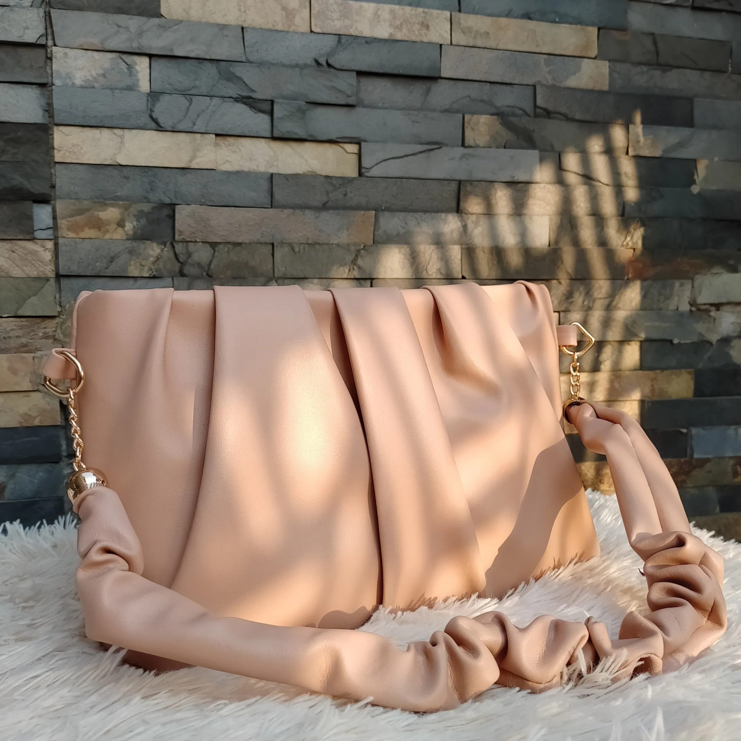 Glossy Pleated Shoulder Bag