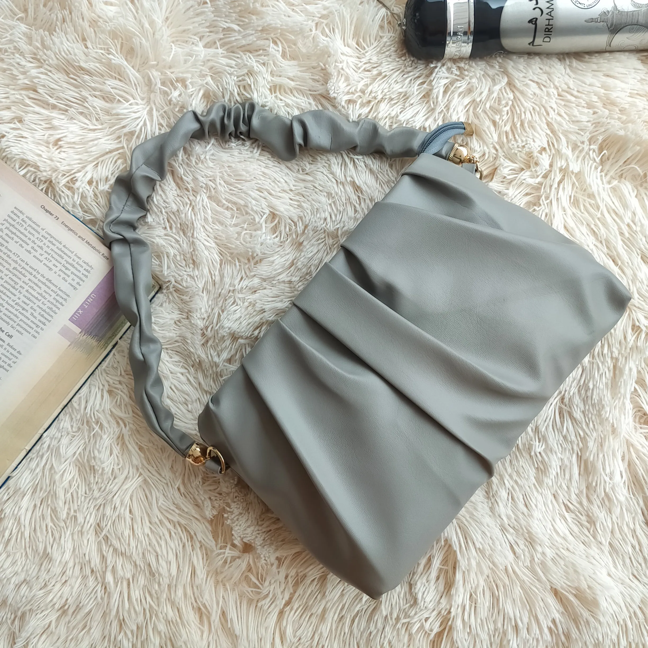 Glossy Pleated Shoulder Bag