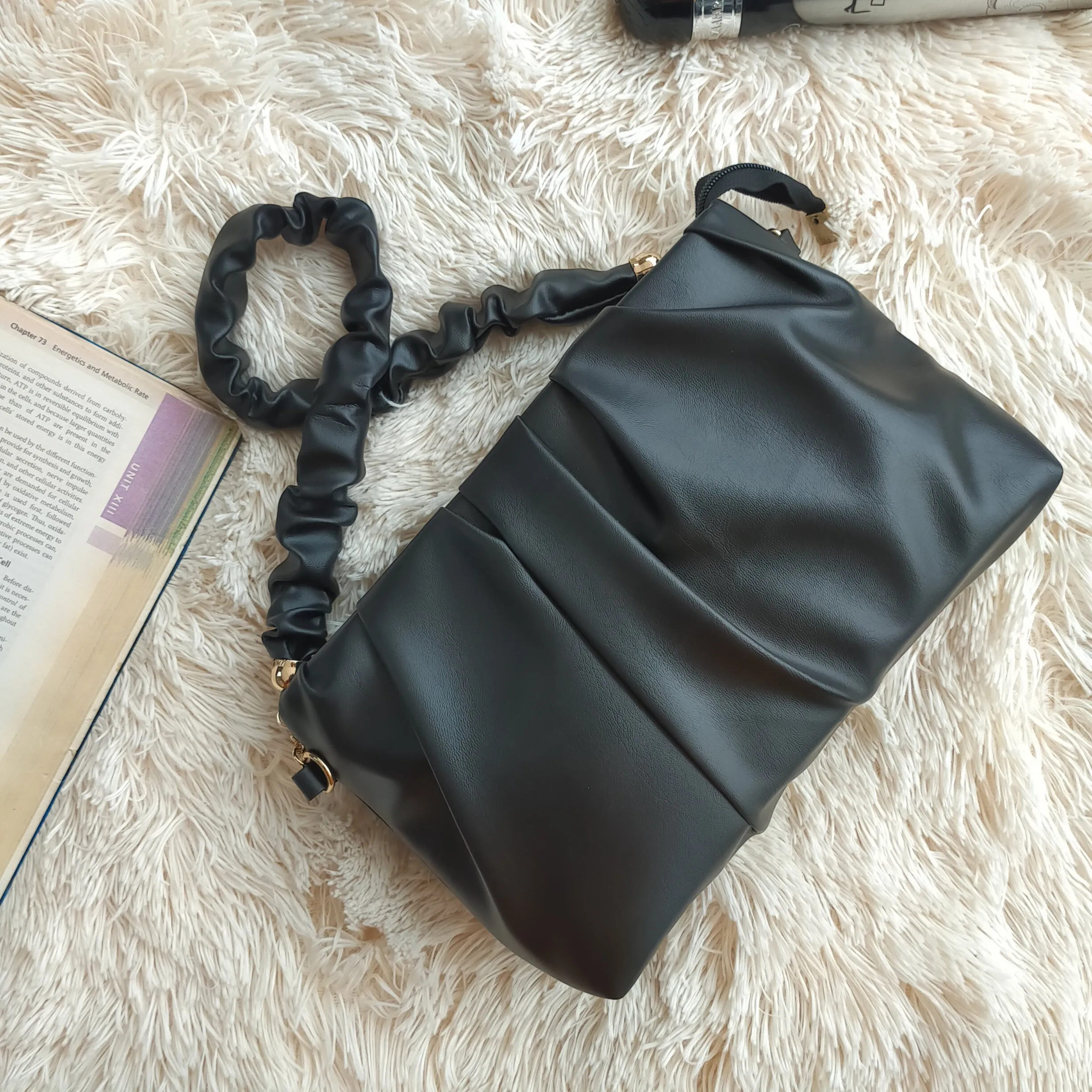 Glossy Pleated Shoulder Bag