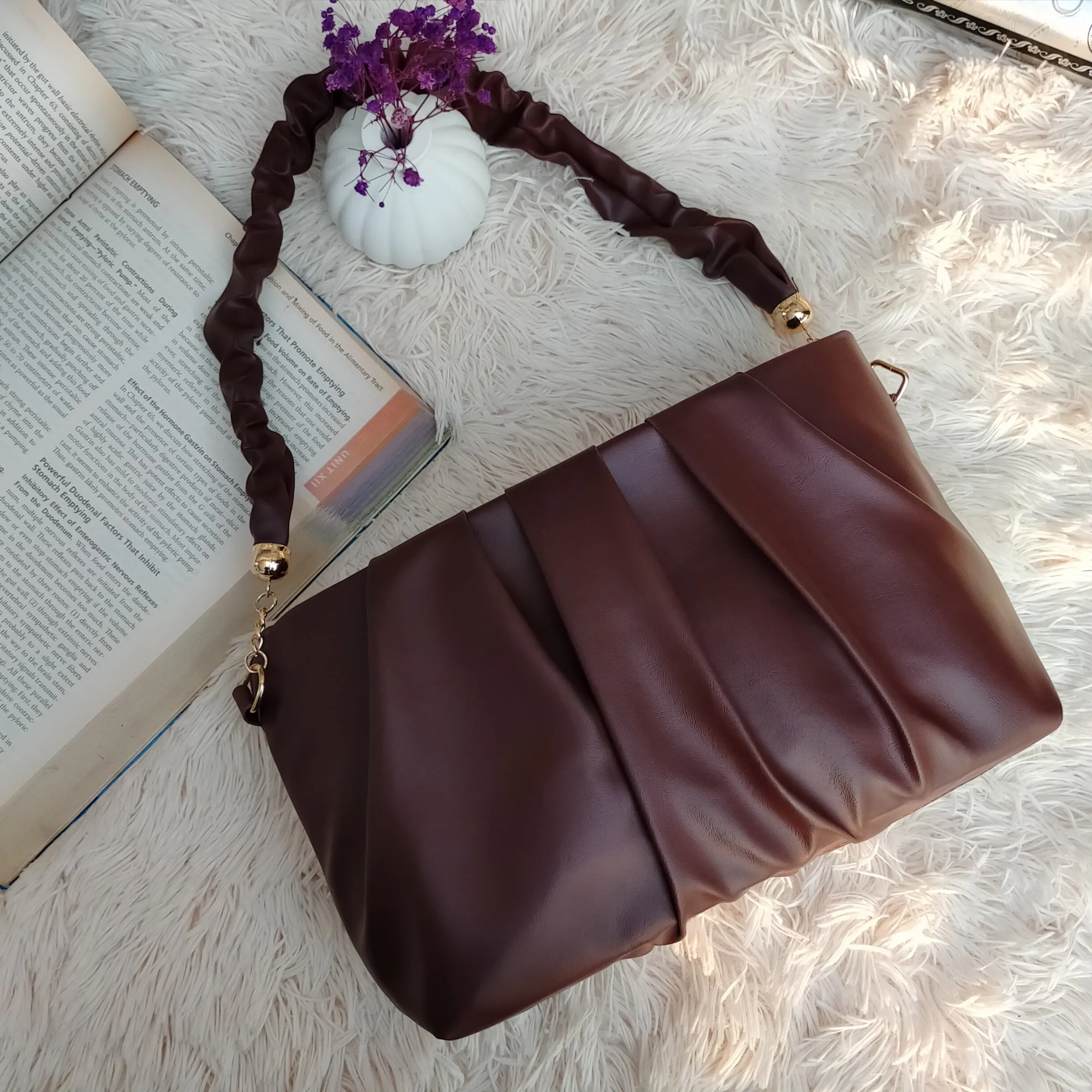 Glossy Pleated Shoulder Bag