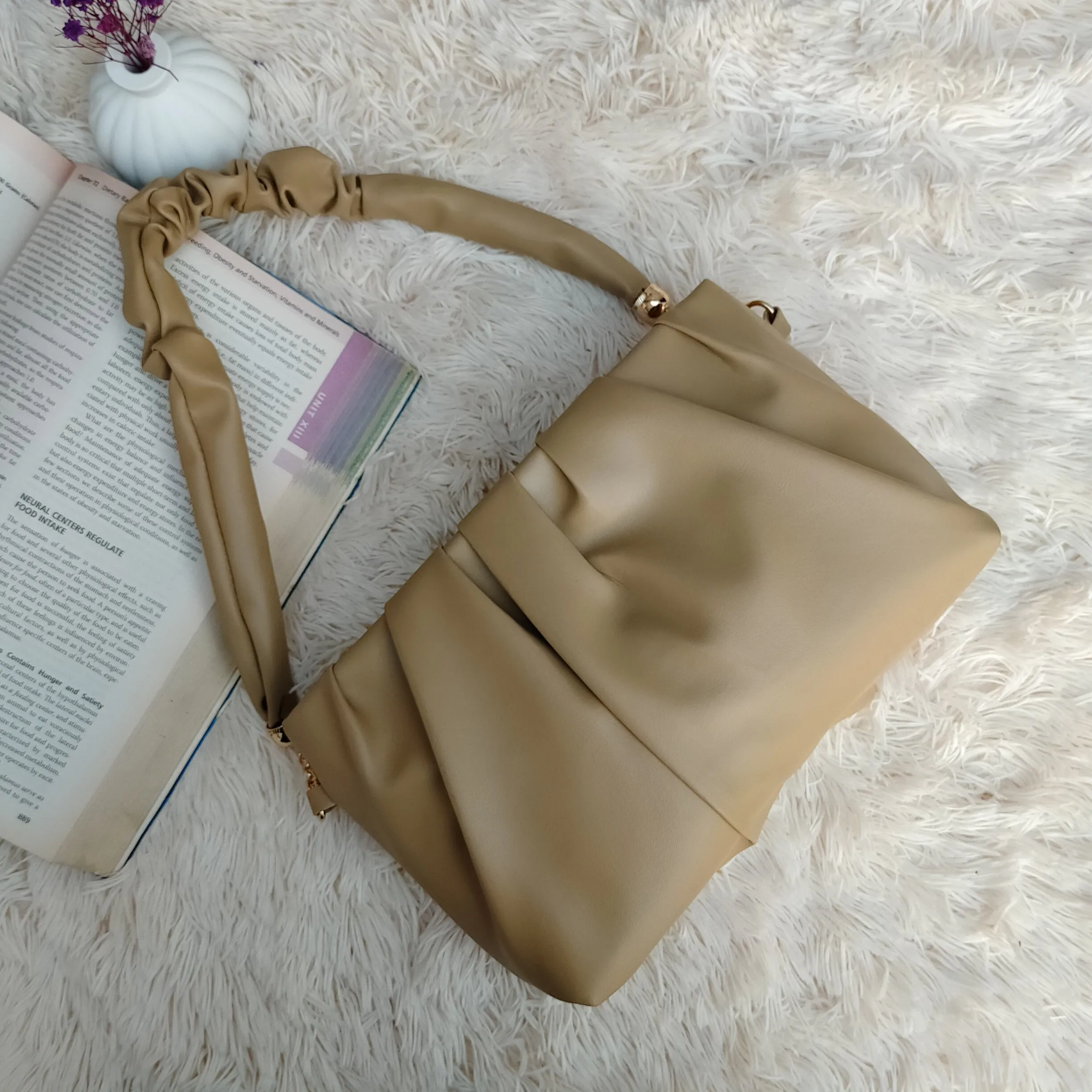 Glossy Pleated Shoulder Bag