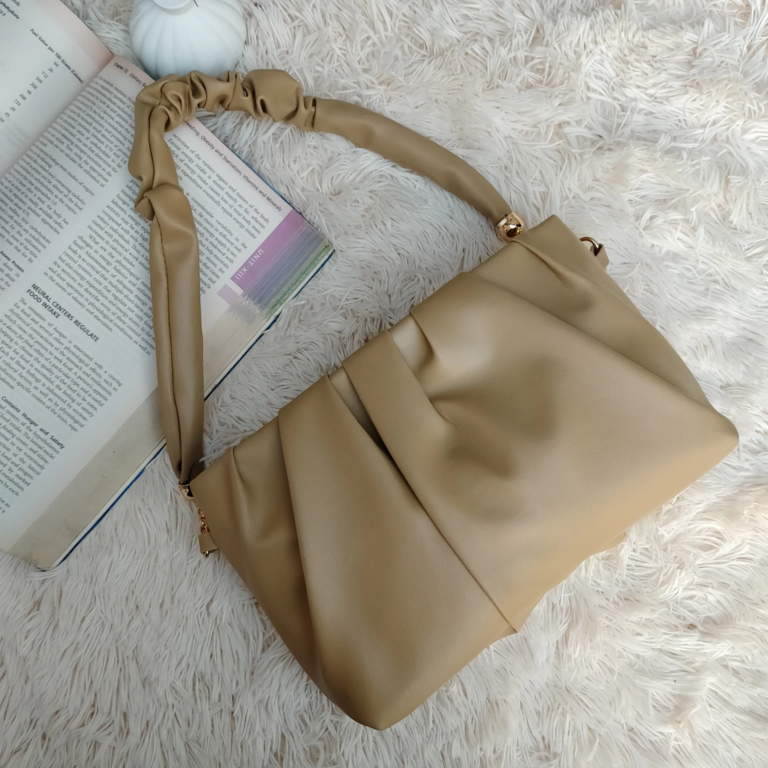 Glossy Pleated Shoulder Bag