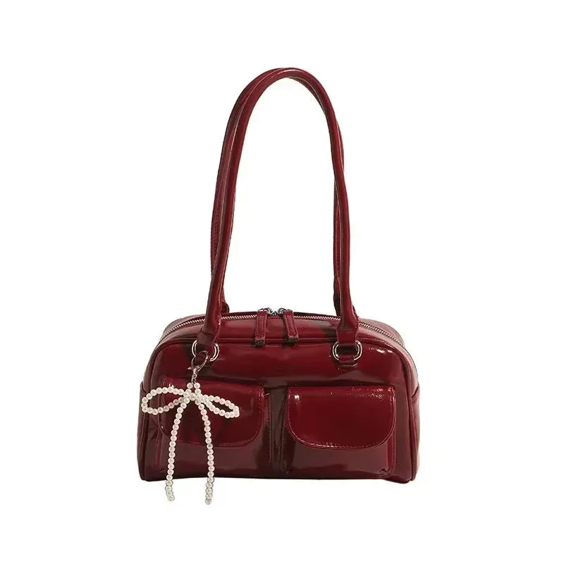 Glossy PU Baguette Style HandBag