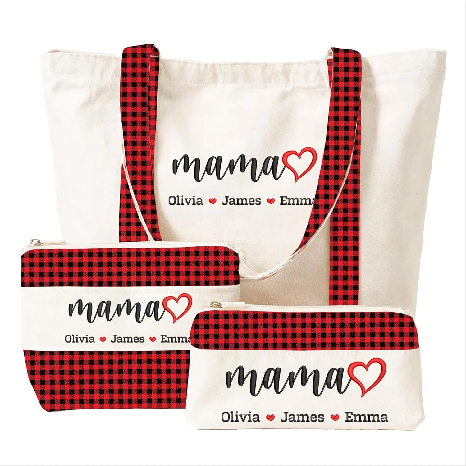GODMERCH Personalized Embroidered Mama Canvas Tote Bag, Custom Tote with Kids Names, Gifts for Women Mothers Day Christmas