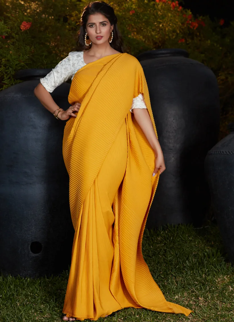 Golden Yellow Silk Party Wear Saree