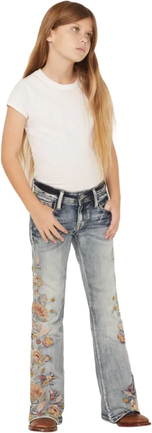Grace in LA Girls' Light Wash Floral Embroidered Flare Denim Jeans - GL-51900 14 REG