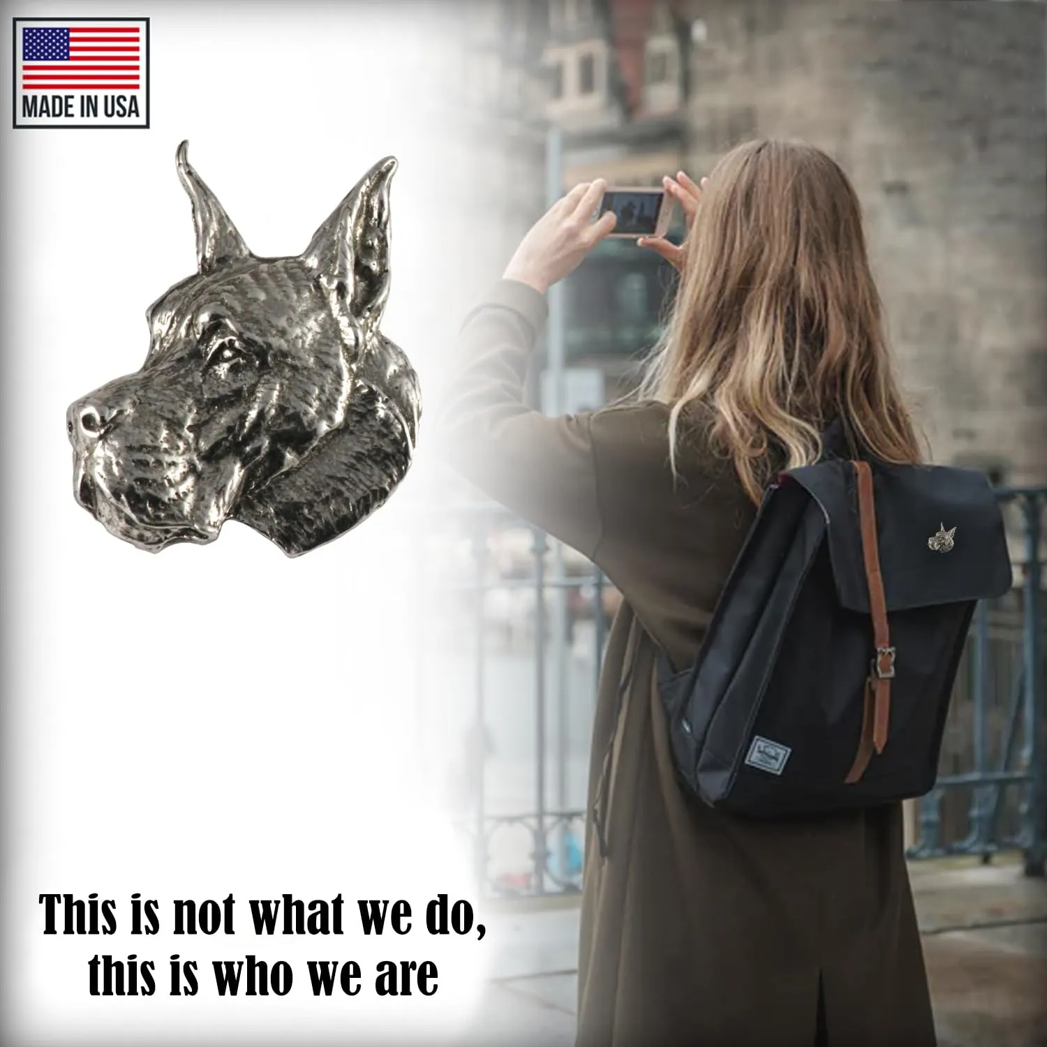 Great Dane Dog, Lapel Pin, Hat, Pins, Brooch, Keychain, Key Fob, Canine, Germany, Jewelry, Metal, Gift, 100% Handmade in America, (#01 Pewter Pin Head 1 1/4" D094)