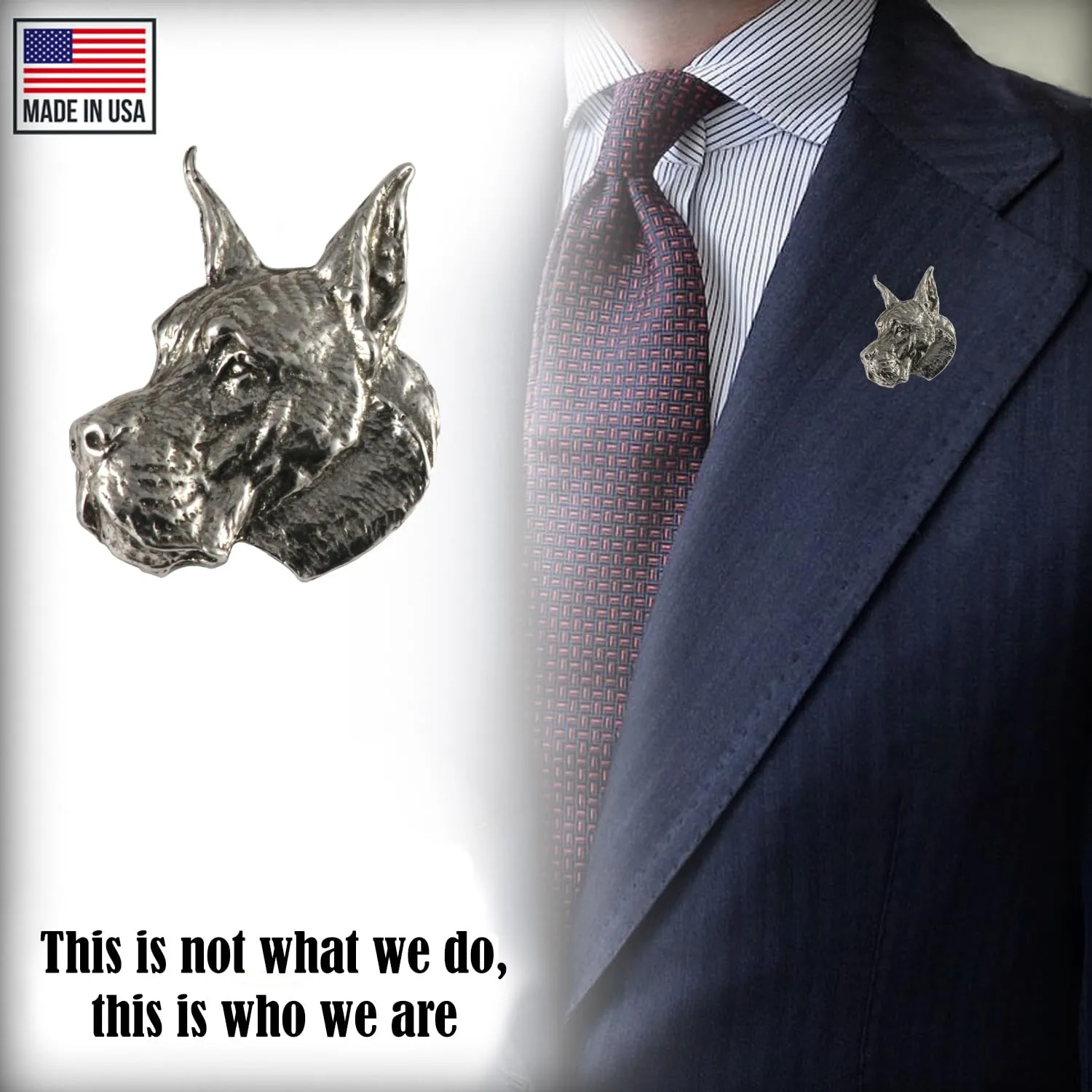 Great Dane Dog, Lapel Pin, Hat, Pins, Brooch, Keychain, Key Fob, Canine, Germany, Jewelry, Metal, Gift, 100% Handmade in America, (#01 Pewter Pin Head 1 1/4" D094)