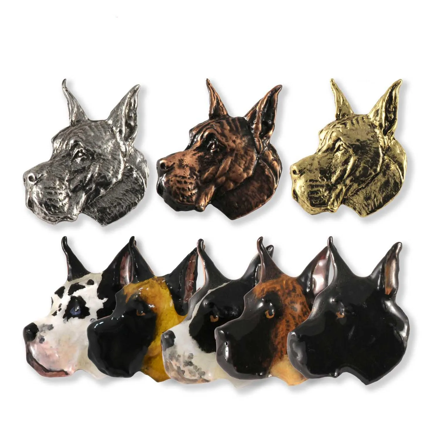 Great Dane Dog, Lapel Pin, Hat, Pins, Brooch, Keychain, Key Fob, Canine, Germany, Jewelry, Metal, Gift, 100% Handmade in America, (#01 Pewter Pin Head 1 1/4" D094)