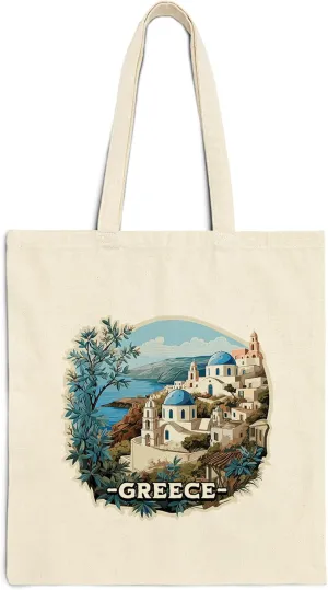Greece Cotton Tote Bag for Women Men Casual Tote Bag Cloth Canvas Shopping Bags with Handles Cute Bags Everyday Use 15" x 16" Aesthetic Gift ID44997