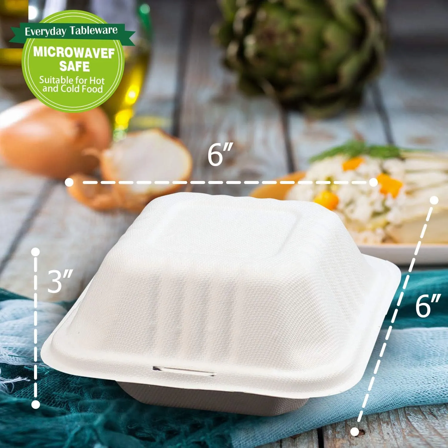 Green Earth 6-inch, 500-Count, Compostable Clamshell, Natural Bagasse (Sugarcane Fiber), Take-Out/to-Go Food Boxes - Biodegradable Containers, Hinged Lid Microwave-Safe Gluten-Free Eco-Friendly