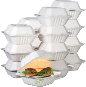 Green Earth 6-inch, 500-Count, Compostable Clamshell, Natural Bagasse (Sugarcane Fiber), Take-Out/to-Go Food Boxes - Biodegradable Containers, Hinged Lid Microwave-Safe Gluten-Free Eco-Friendly