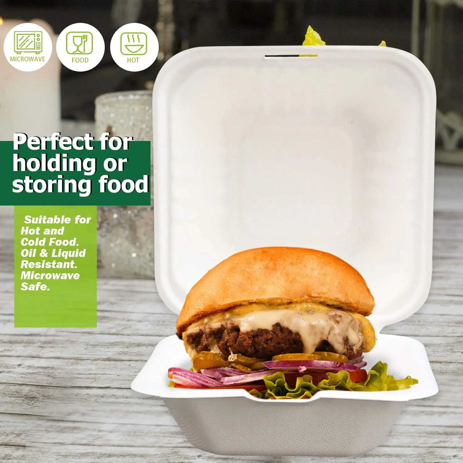 Green Earth 6-inch, 500-Count, Compostable Clamshell, Natural Bagasse (Sugarcane Fiber), Take-Out/to-Go Food Boxes - Biodegradable Containers, Hinged Lid Microwave-Safe Gluten-Free Eco-Friendly