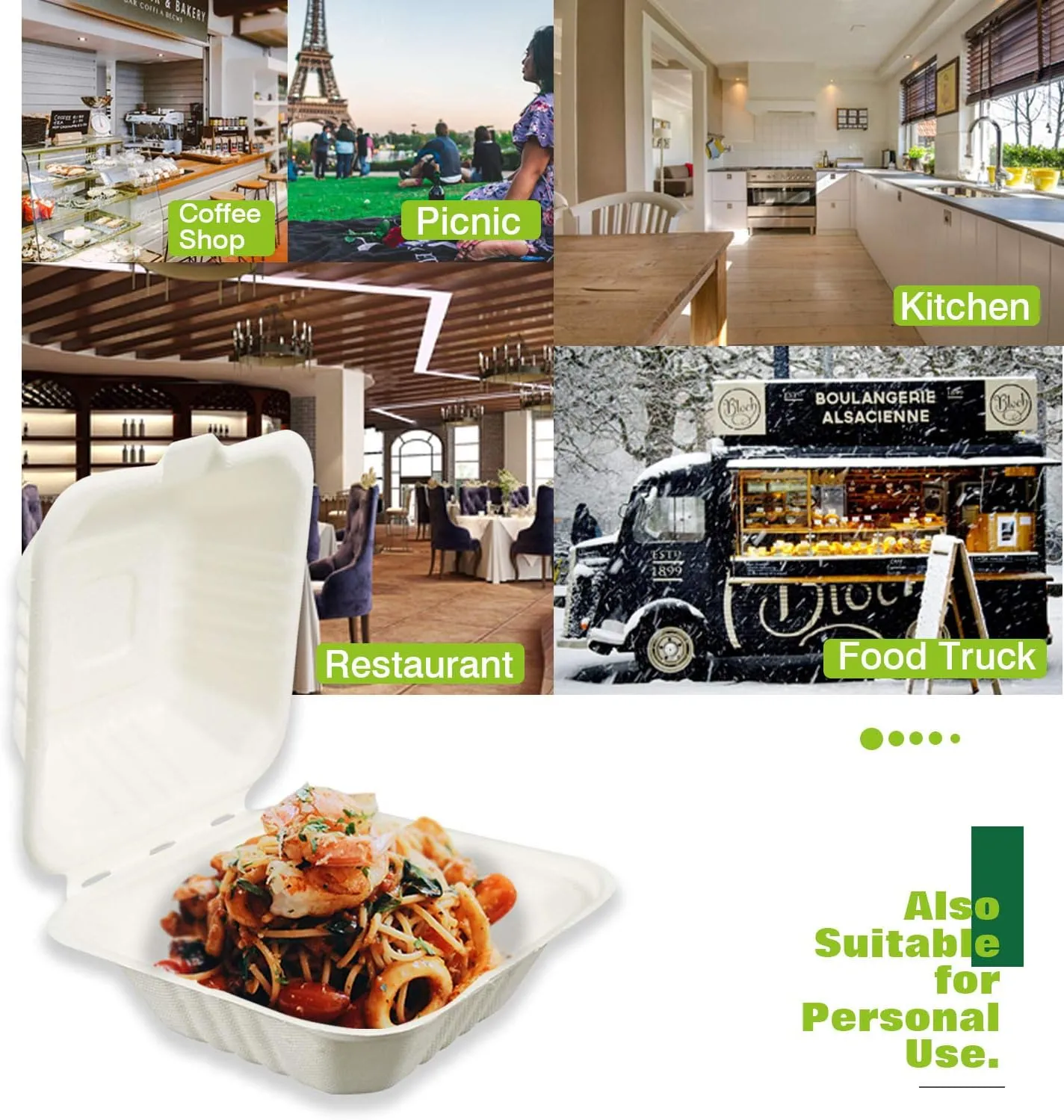 Green Earth 6-inch, 500-Count, Compostable Clamshell, Natural Bagasse (Sugarcane Fiber), Take-Out/to-Go Food Boxes - Biodegradable Containers, Hinged Lid Microwave-Safe Gluten-Free Eco-Friendly