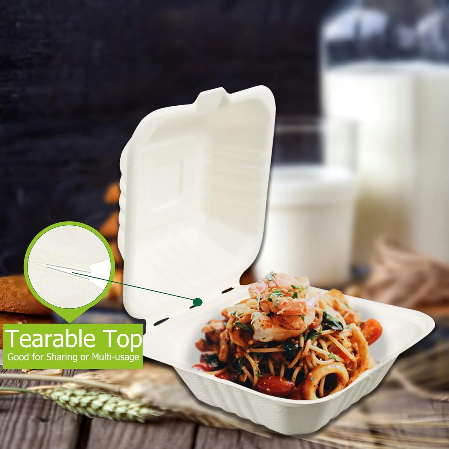 Green Earth 6-inch, 500-Count, Compostable Clamshell, Natural Bagasse (Sugarcane Fiber), Take-Out/to-Go Food Boxes - Biodegradable Containers, Hinged Lid Microwave-Safe Gluten-Free Eco-Friendly