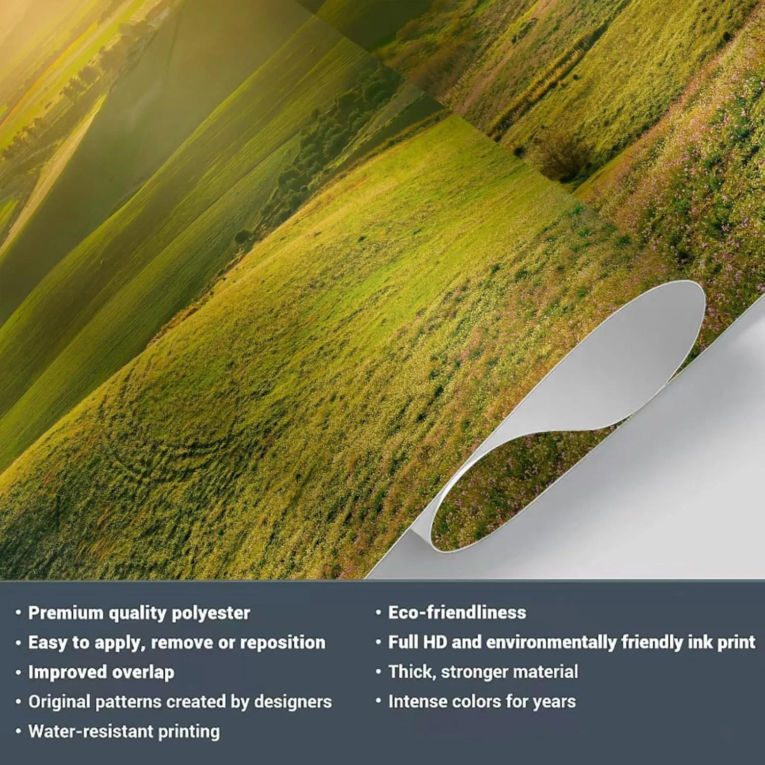 Green Grassland Mountains Mural， Natural Landscape Sunlight Mural Non Woven Wall Mural for Living Room Bedroom Kids Room Nursery Activity Room-79 W x 56" H