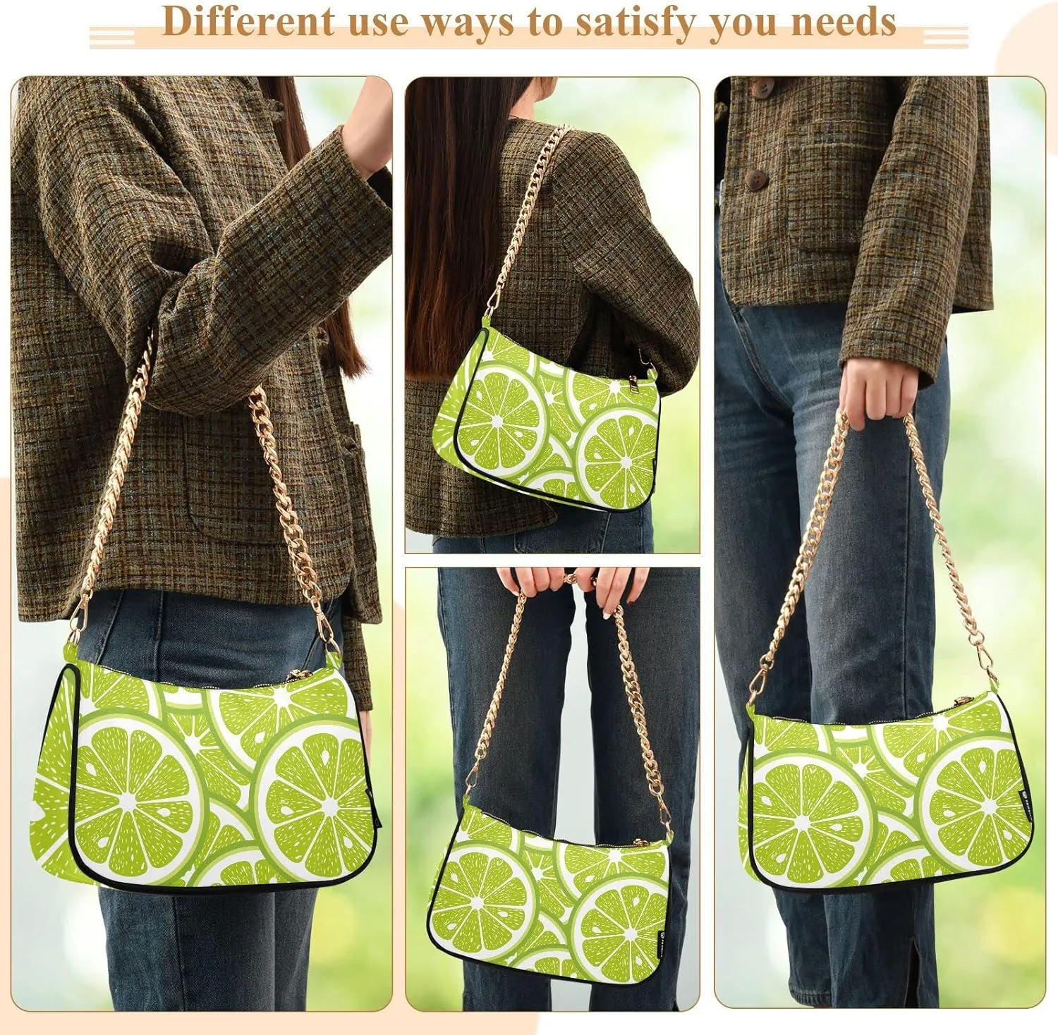 Green Lime Fruits Shoulder Bags for Women Small Handbags Mini Clutch Purse