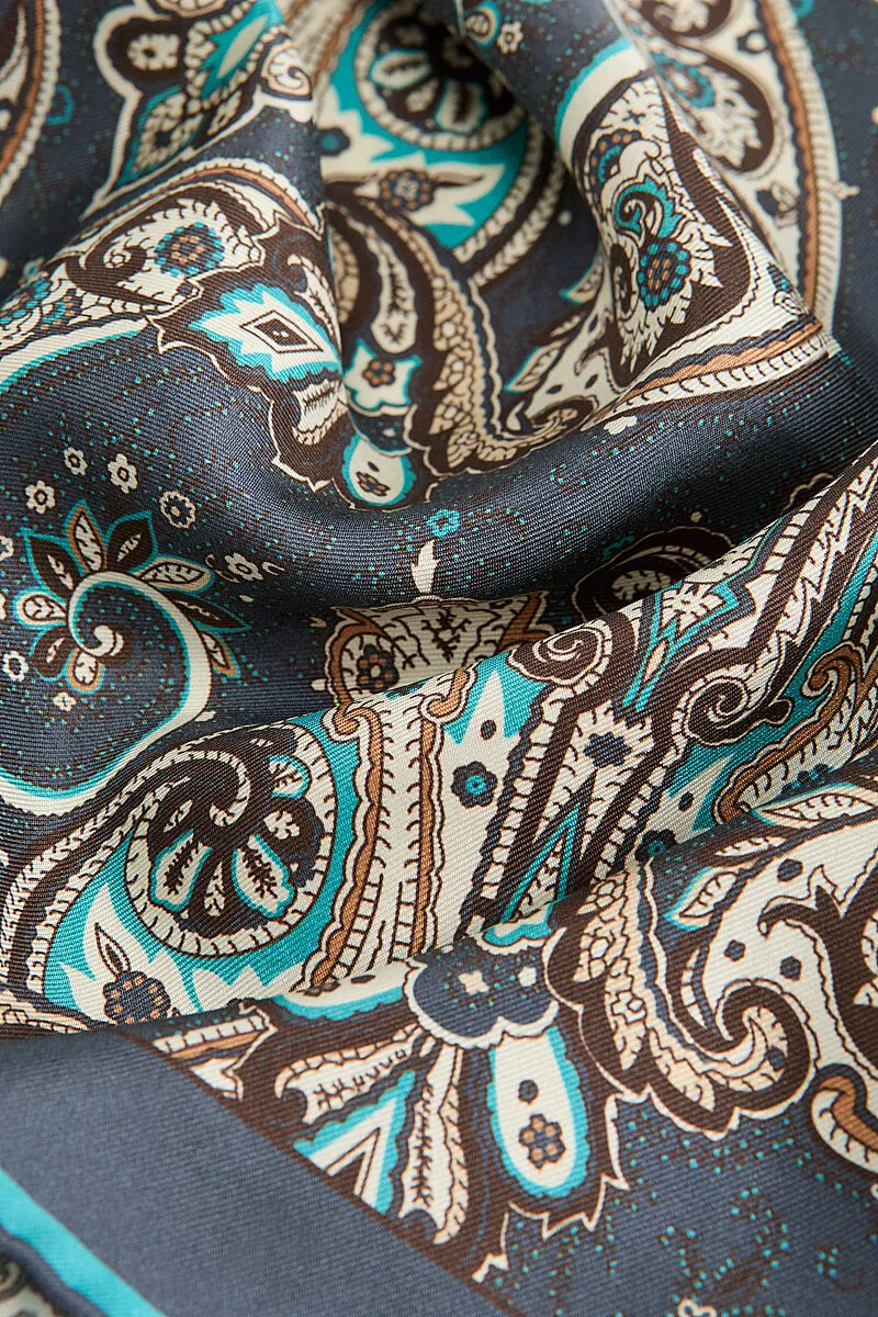 Grey Archive Paisley Silk Pocket Square