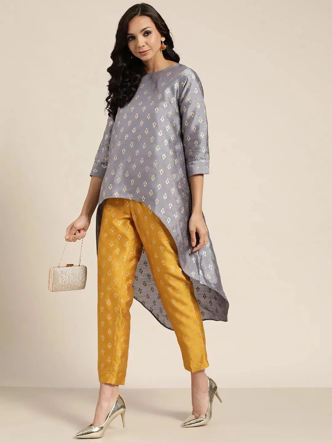 Grey Foil Print High Low Tunic