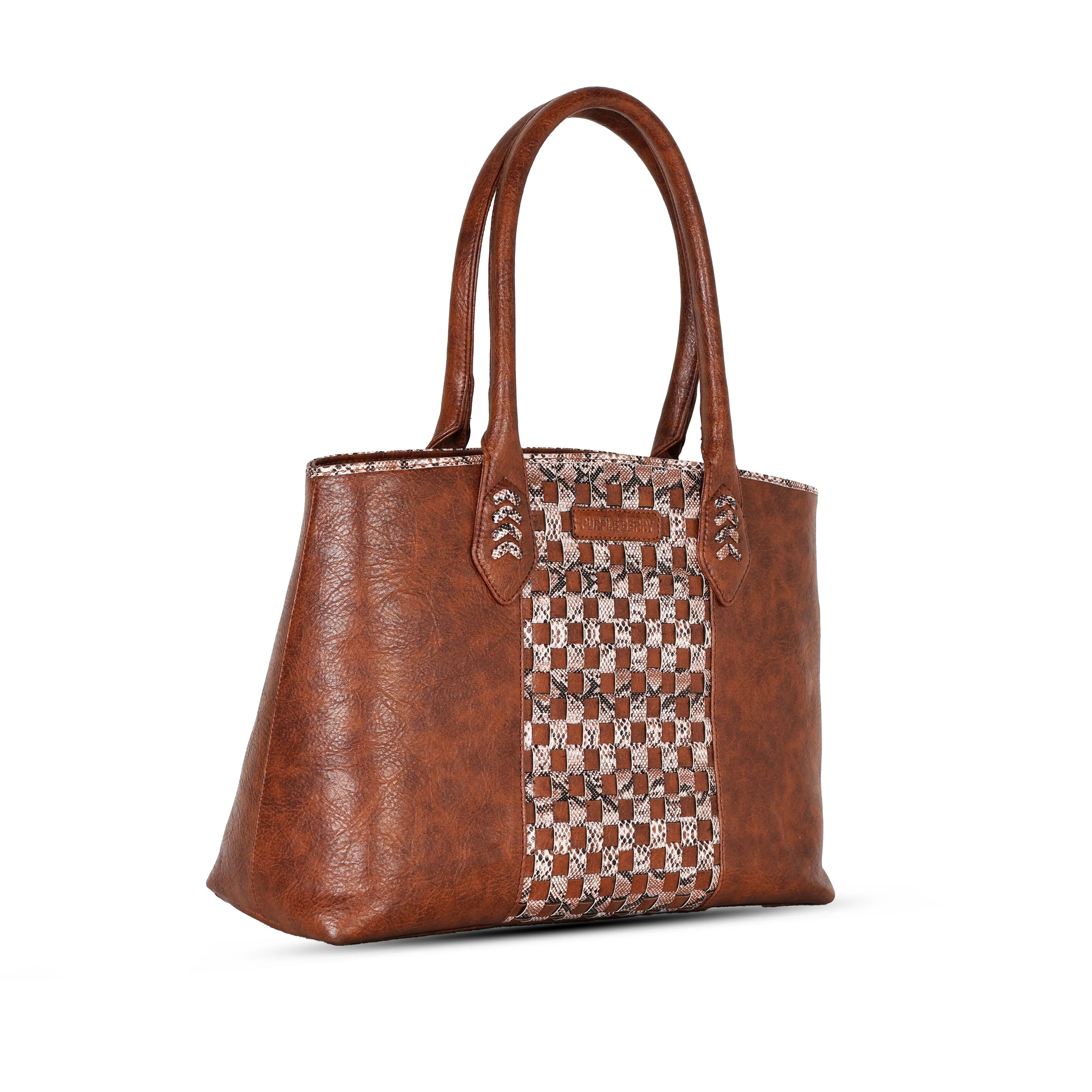 Grid Pattern Luxury Handbag - Tan