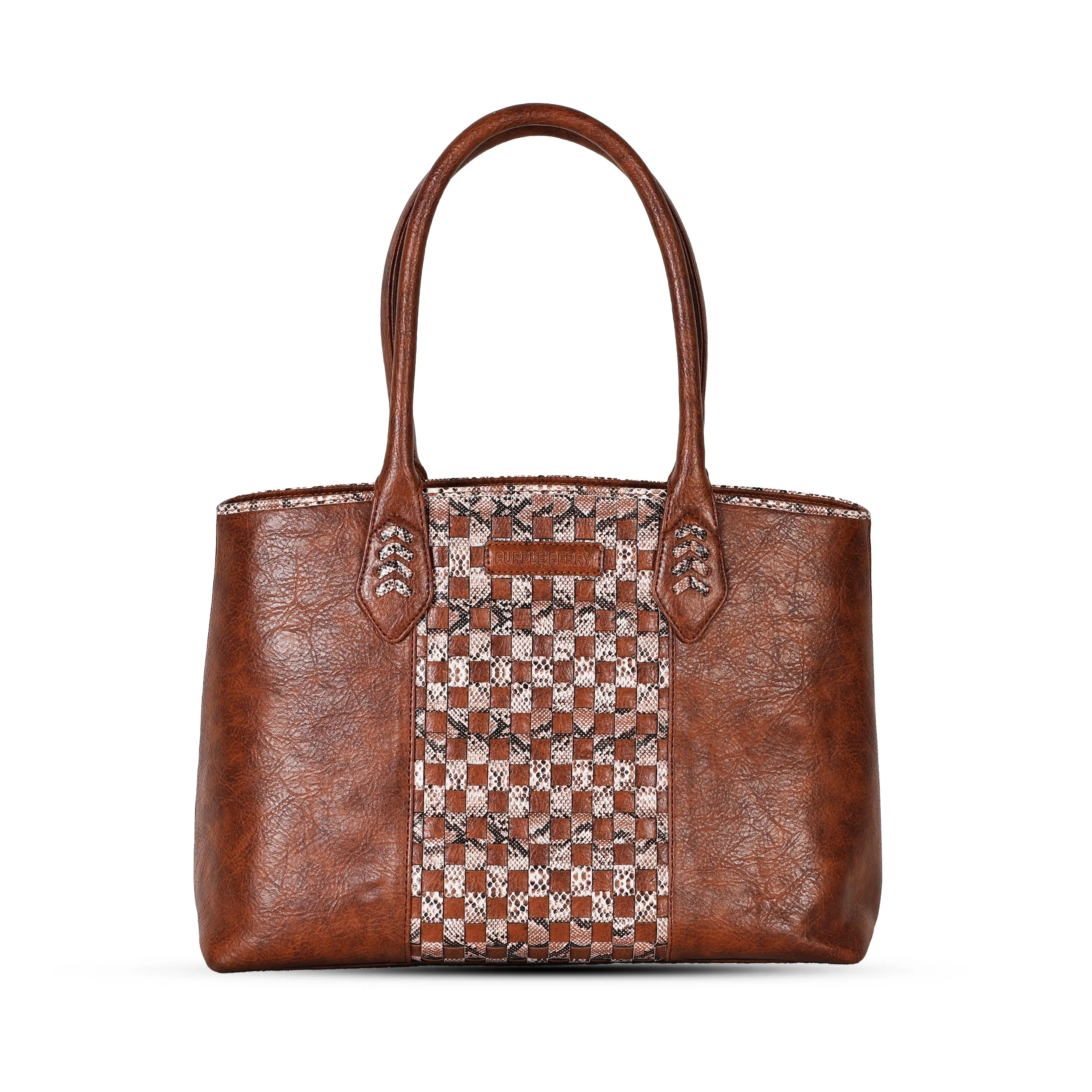 Grid Pattern Luxury Handbag - Tan