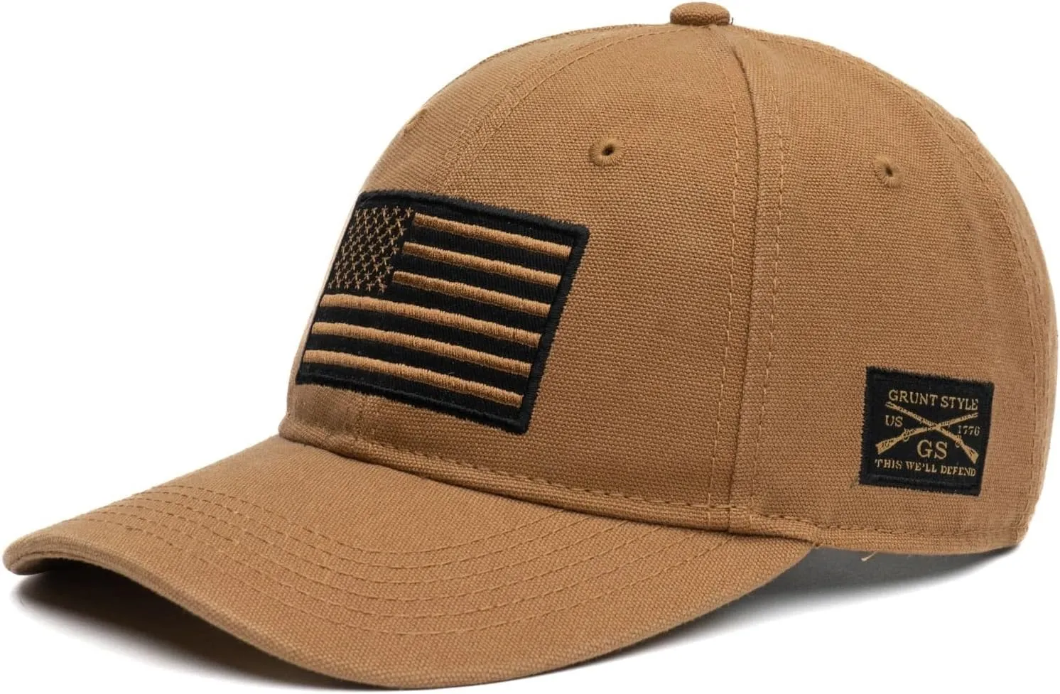 Grunt Style Embroidered American Flag Hat (Natural, One Size)