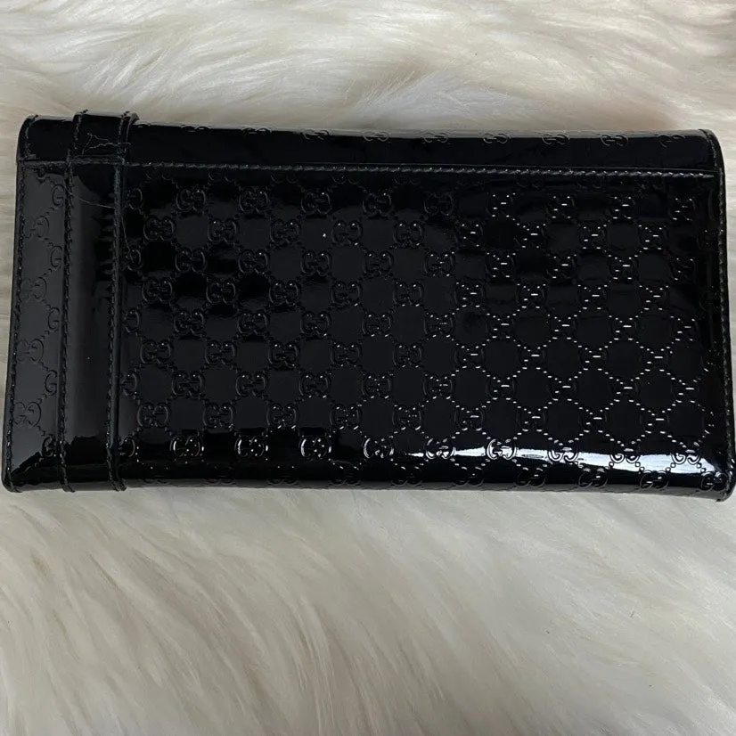 Gucci GG Black Patent Leather Clutch Bag