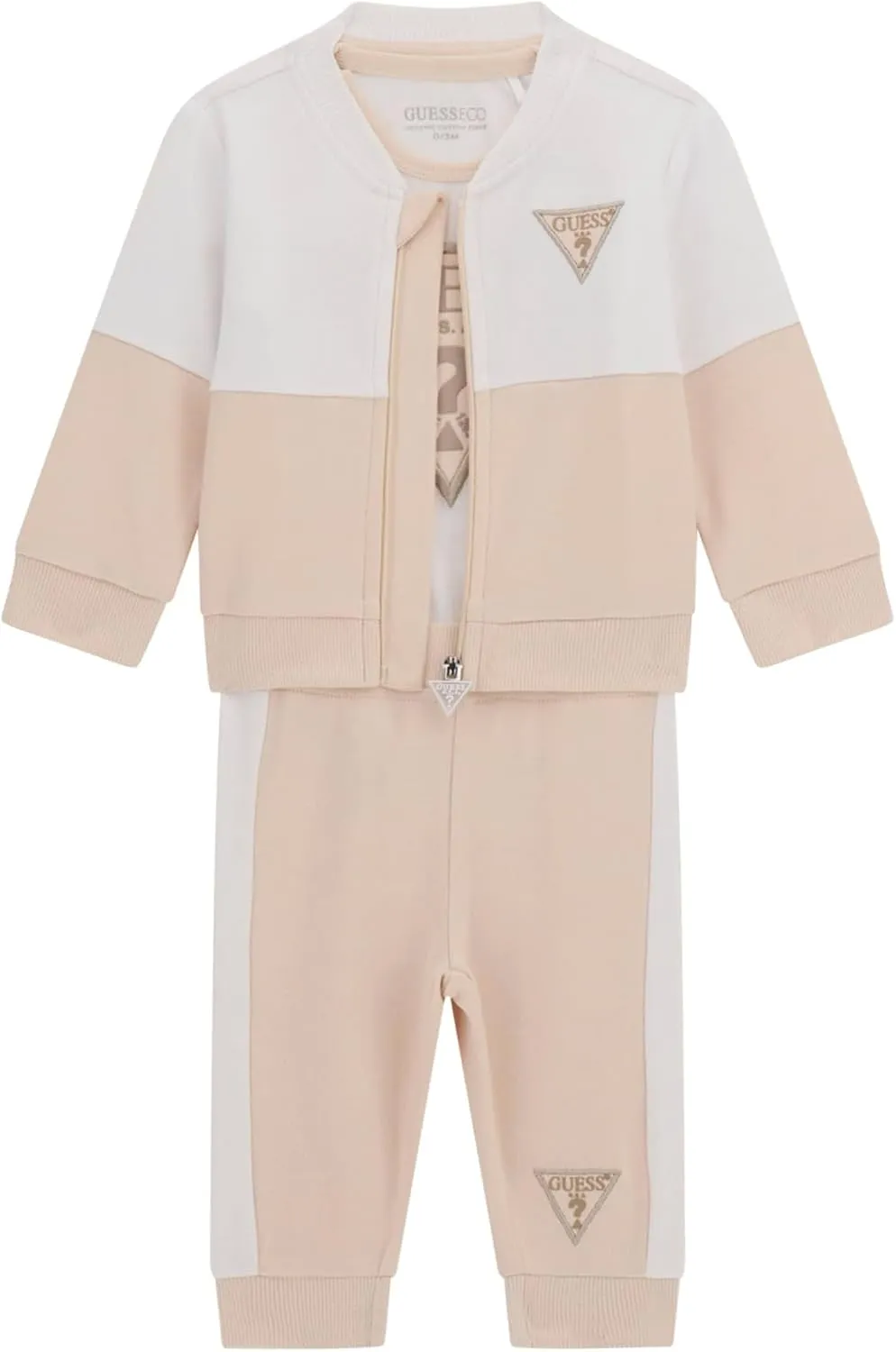 GUESS Unisex Baby Eco Set Active Sweatshirt, Pants and Short Sleeve Bodysuit