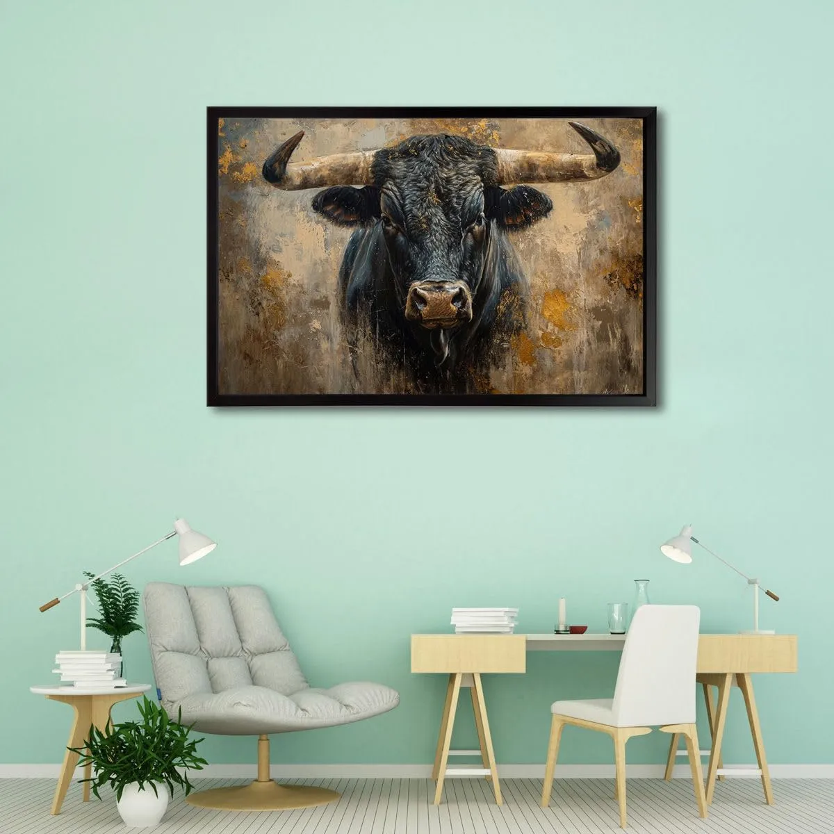 GUHKLSD Carl the Gentle Giant Bull Canvas Print: Majestic Artwork by Simon Bisley 24x36-Metal Framed