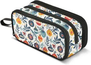 GuoChe Mexican Cinco De Mayo Colorful Flowers Nylon Pen Case Pencil Bag Big Capacity Pencil Case For Girls Stationery for Office Nurse
