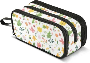 GuoChe Spring Cute Colorful Florals White Nylon Pencil Bags For Girls Large Capacity Big Zipper Pencil Case Stationery Organizer for High School Preppy