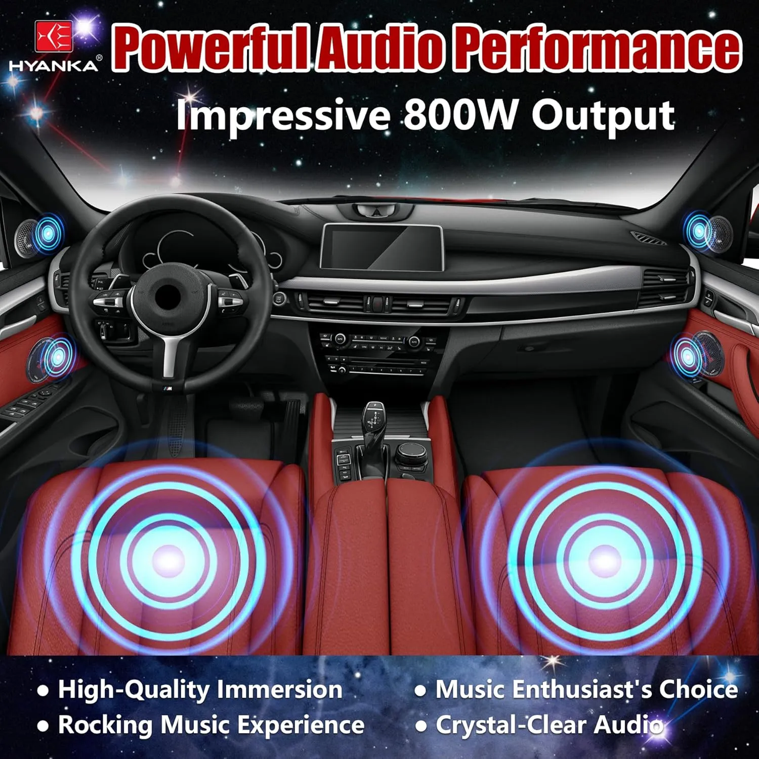 H YANKA HCP-65 6.5 Component Car Speakers, 800 Watt Car Audio Stereo Door Speakers Perfect for Upgrading Any Car Stereo System Includes 2 x Midrange Woofers, Tweeters, and Crossovers (Set)
