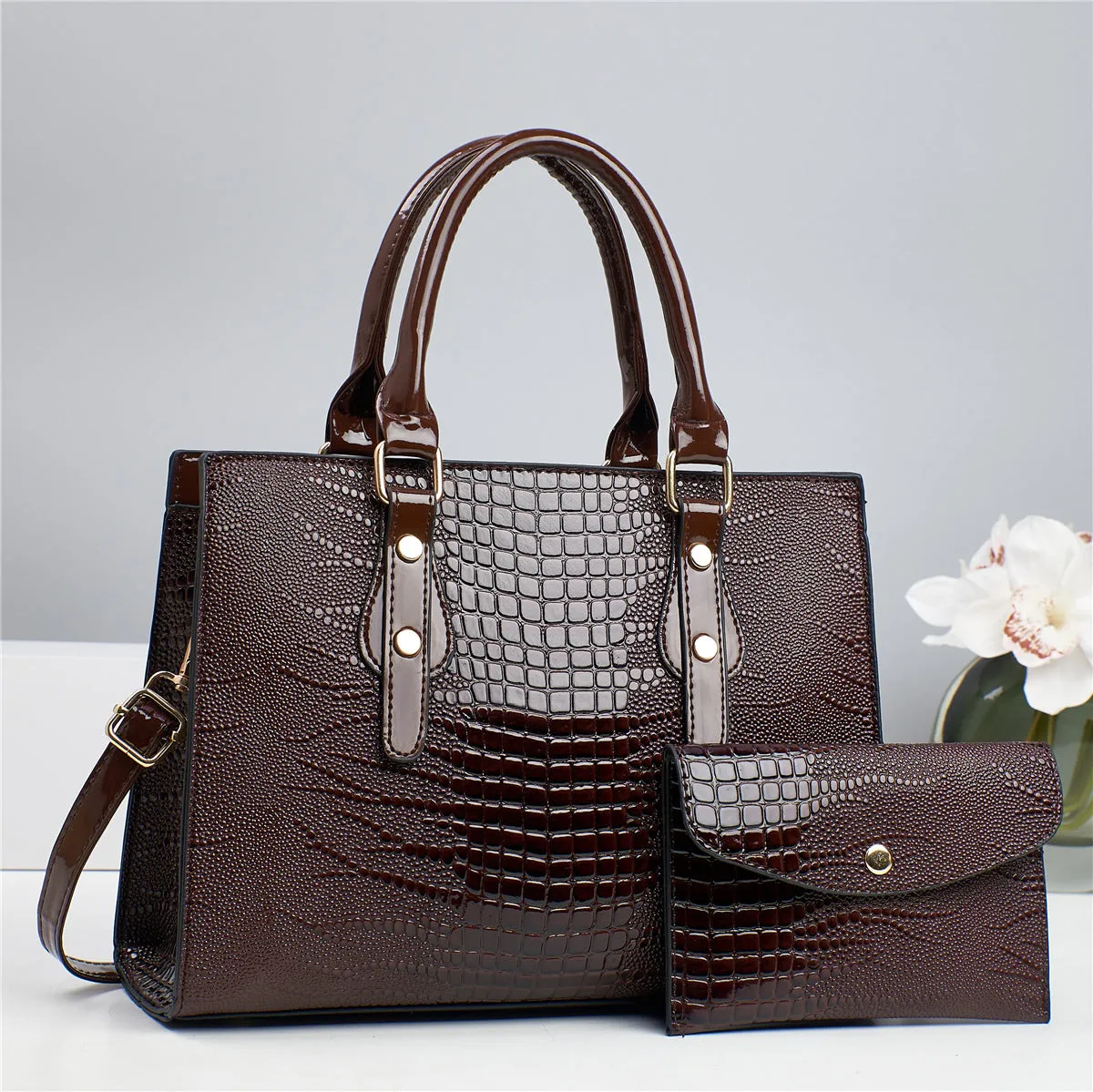 H1828 - Vintage Crocodile Pattern Fashion Handbag Set