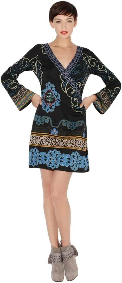 Hale Bob Women's Silk Route Jersey Wrap Dress Teal